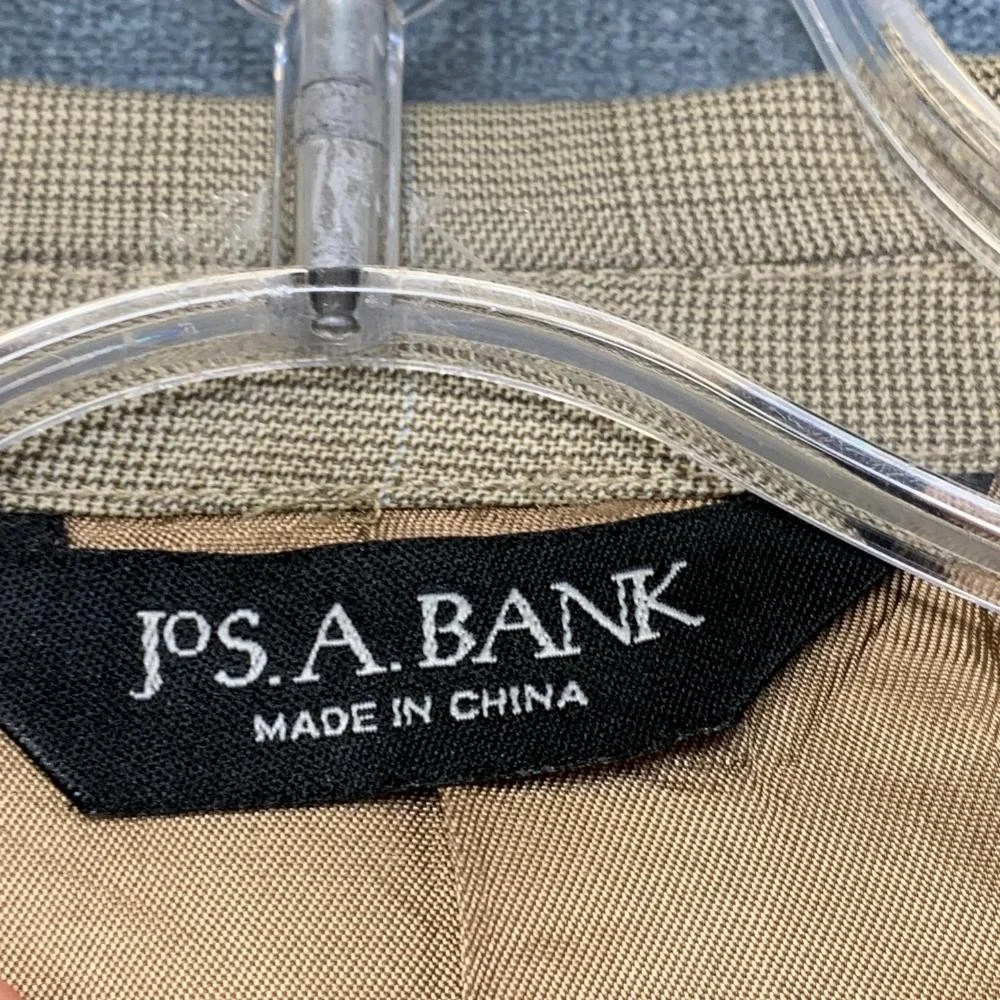 Jos. A. Bank Blazer Jacket Mens 39 Khaki Plaid Lined Wool Party Wear Notch Lapel